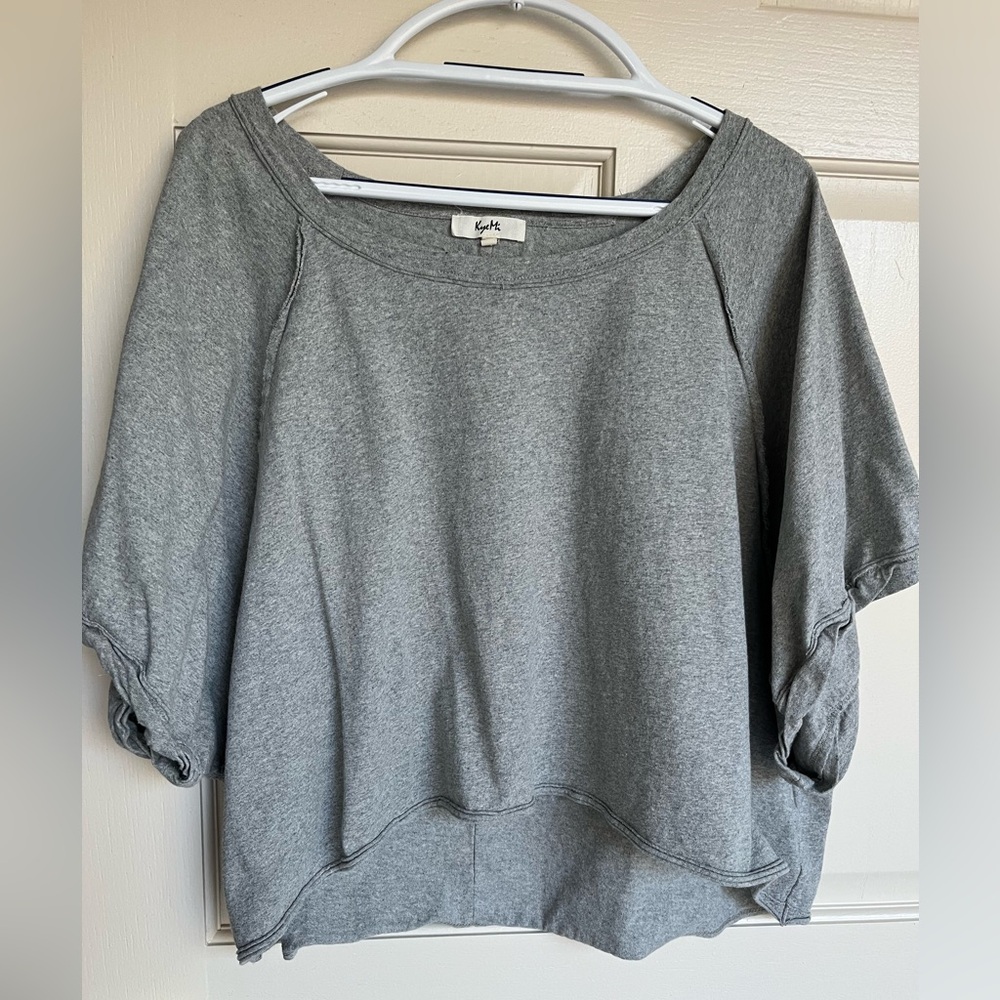 Kye Mi Grey Cotton Oversized Cropped Boho Top